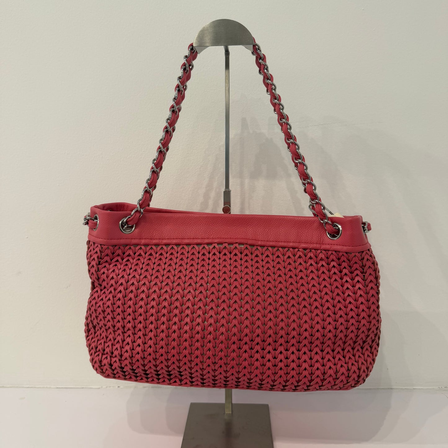 Chanel 2005 Pink Braided Leather Chain Strap Tote Bag