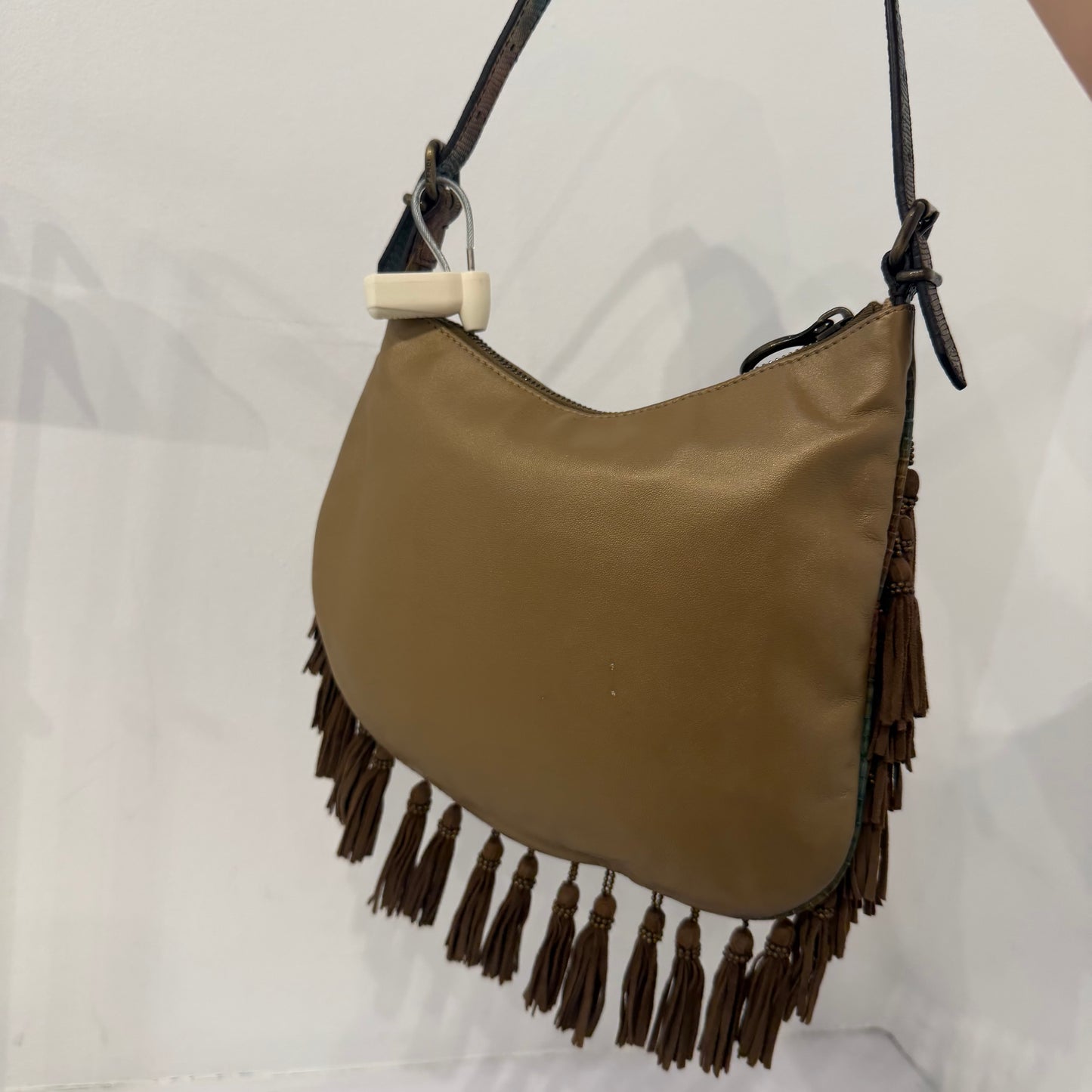 RARE Fendi Brown Suede Beaded Tassel Oyster Bag