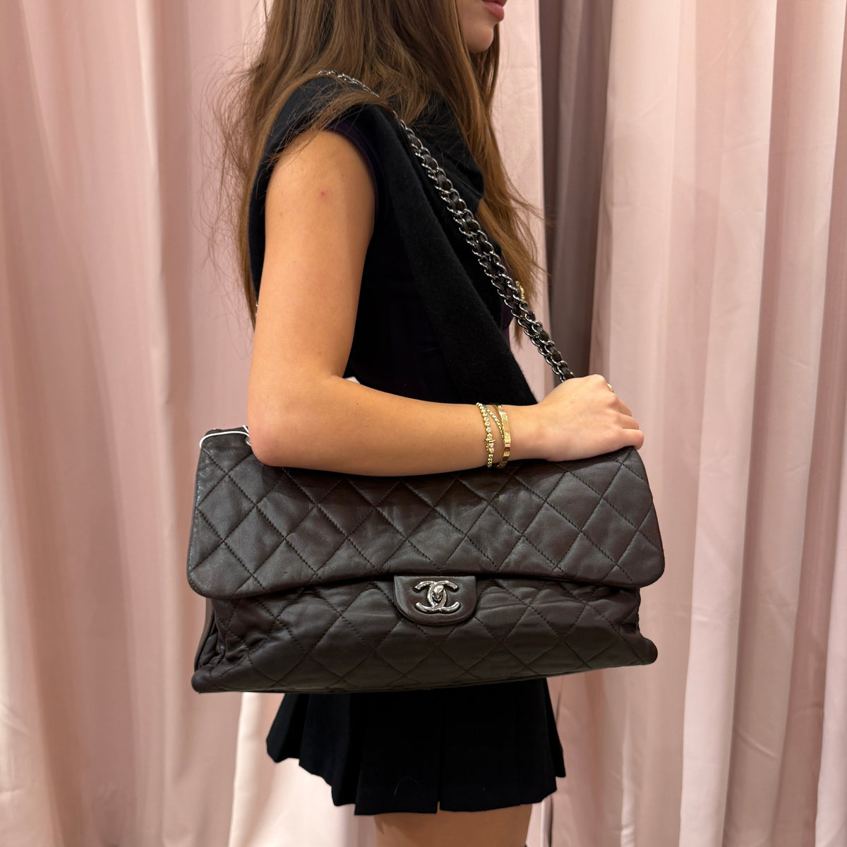 Chanel Brown Soft Leather Accordion Flap Bag