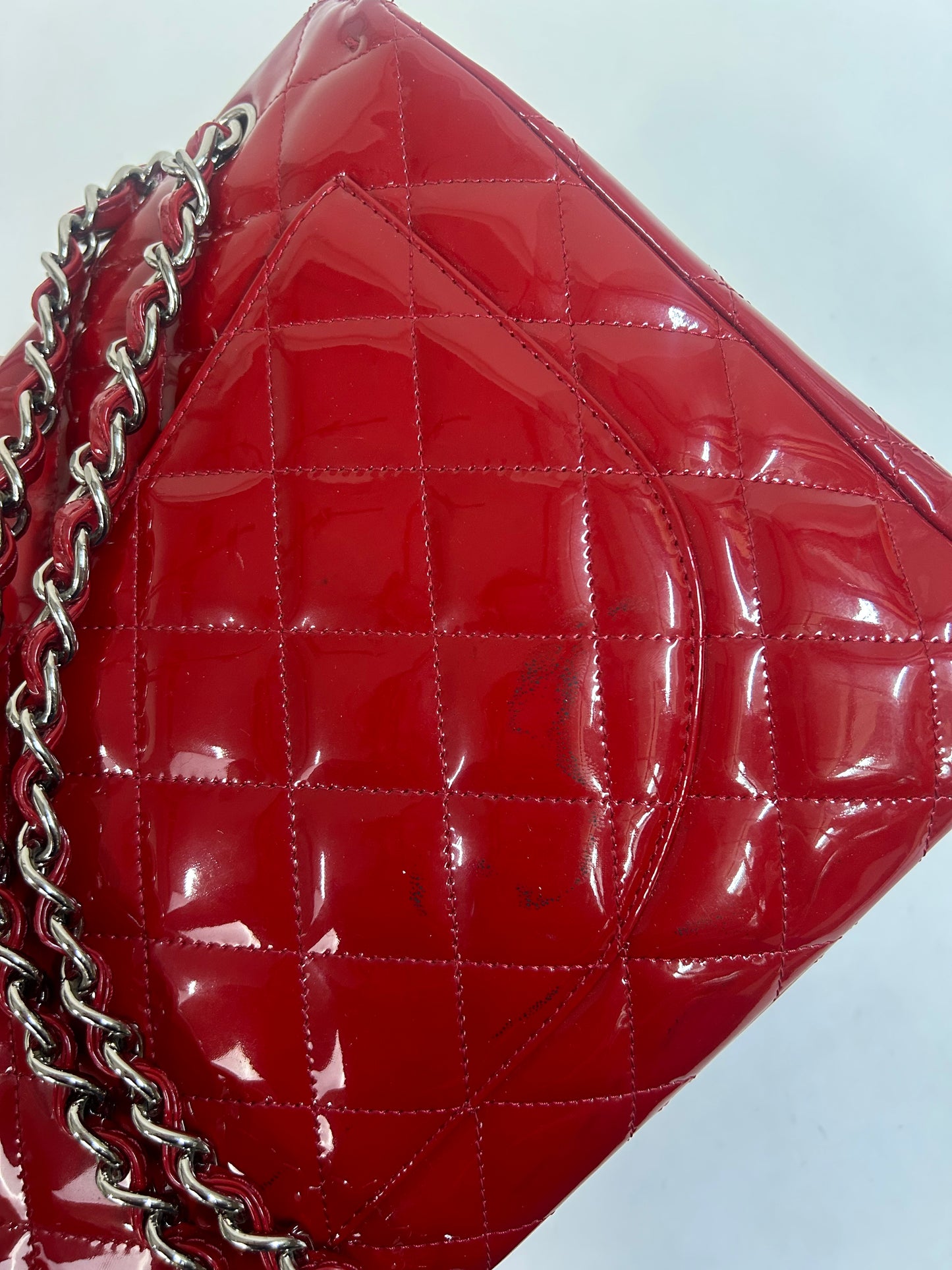 Chanel Red Patent Leather Maxi Flap Bag