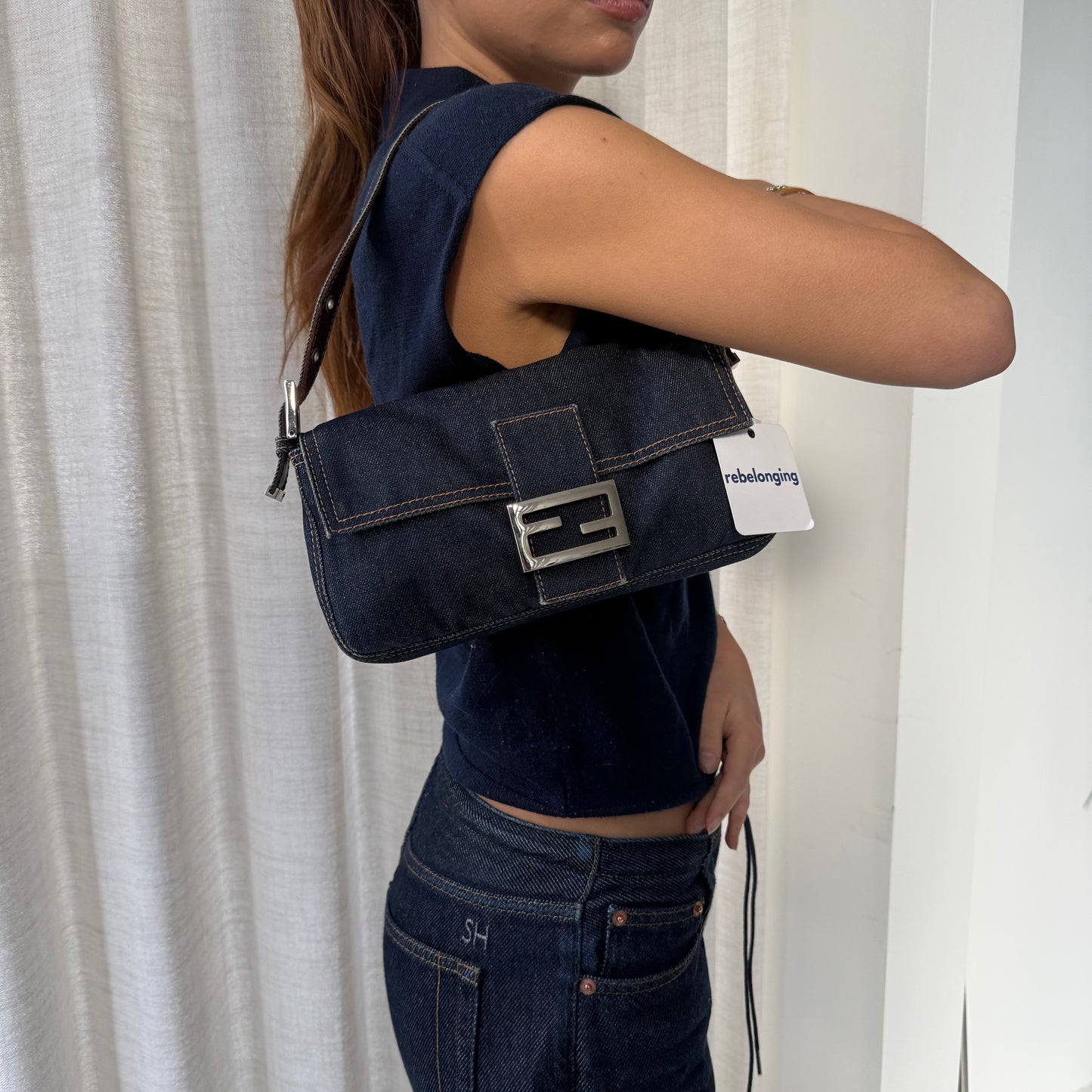 Fendi Denim Classic Baguette Shoulder Bag