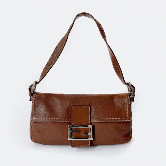 Fendi Brown Leather Baguette Shoulder Bag
