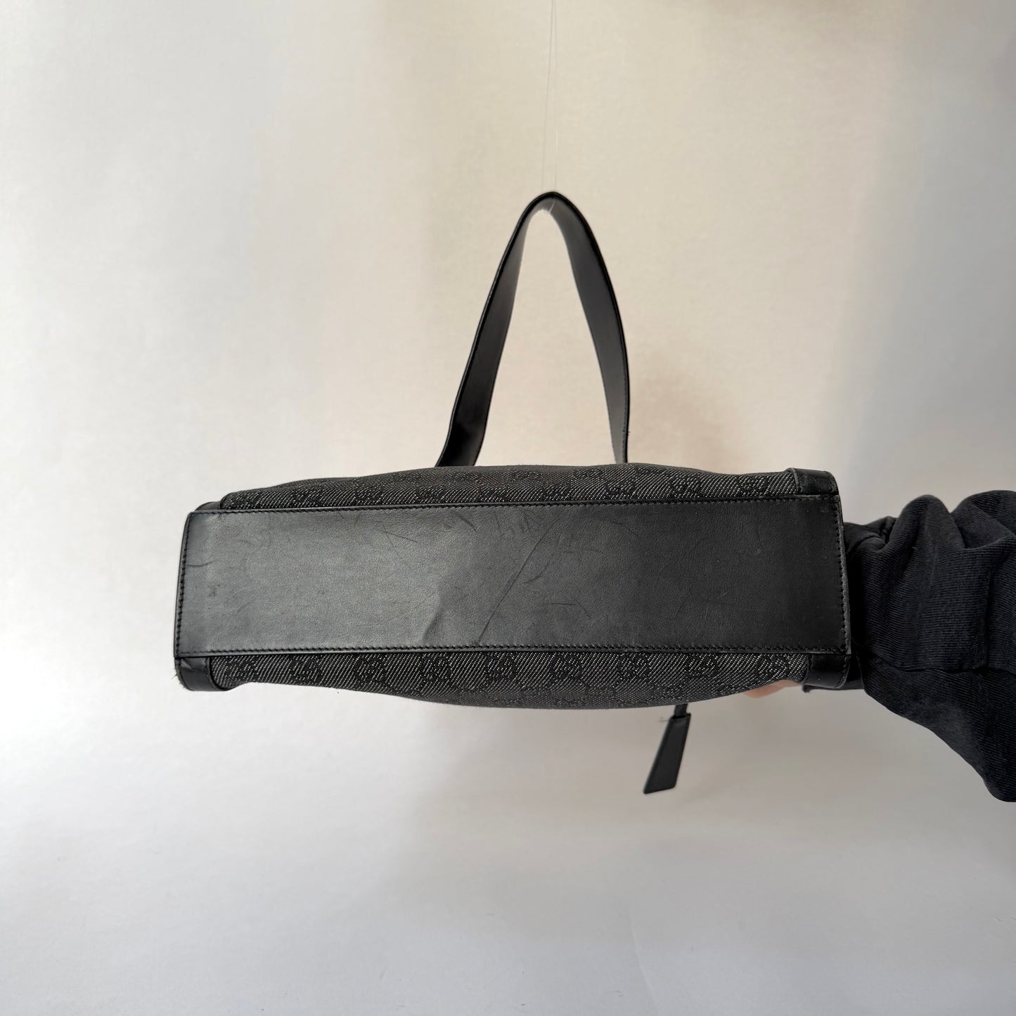 Gucci Black Denim & Leather Monogram Shoulder Bag