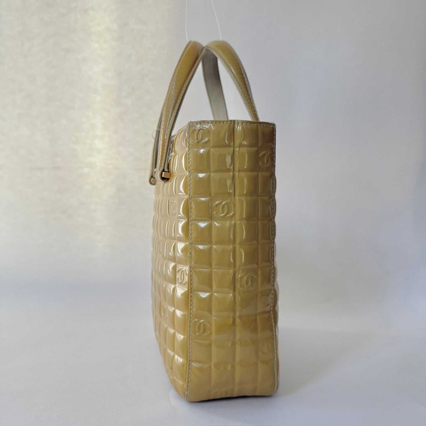 Chanel Yellow Patent Leather Chocolate Bar Tote Bag