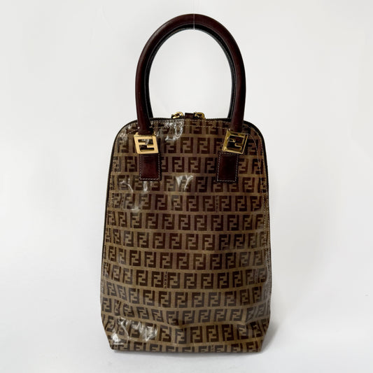 Fendi Brown Zucchino Patent Leather Vertical Bowler Bag
