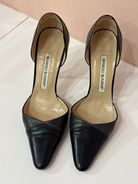 Manolo Blahniks Black and Grey Contrast Heels Size 34