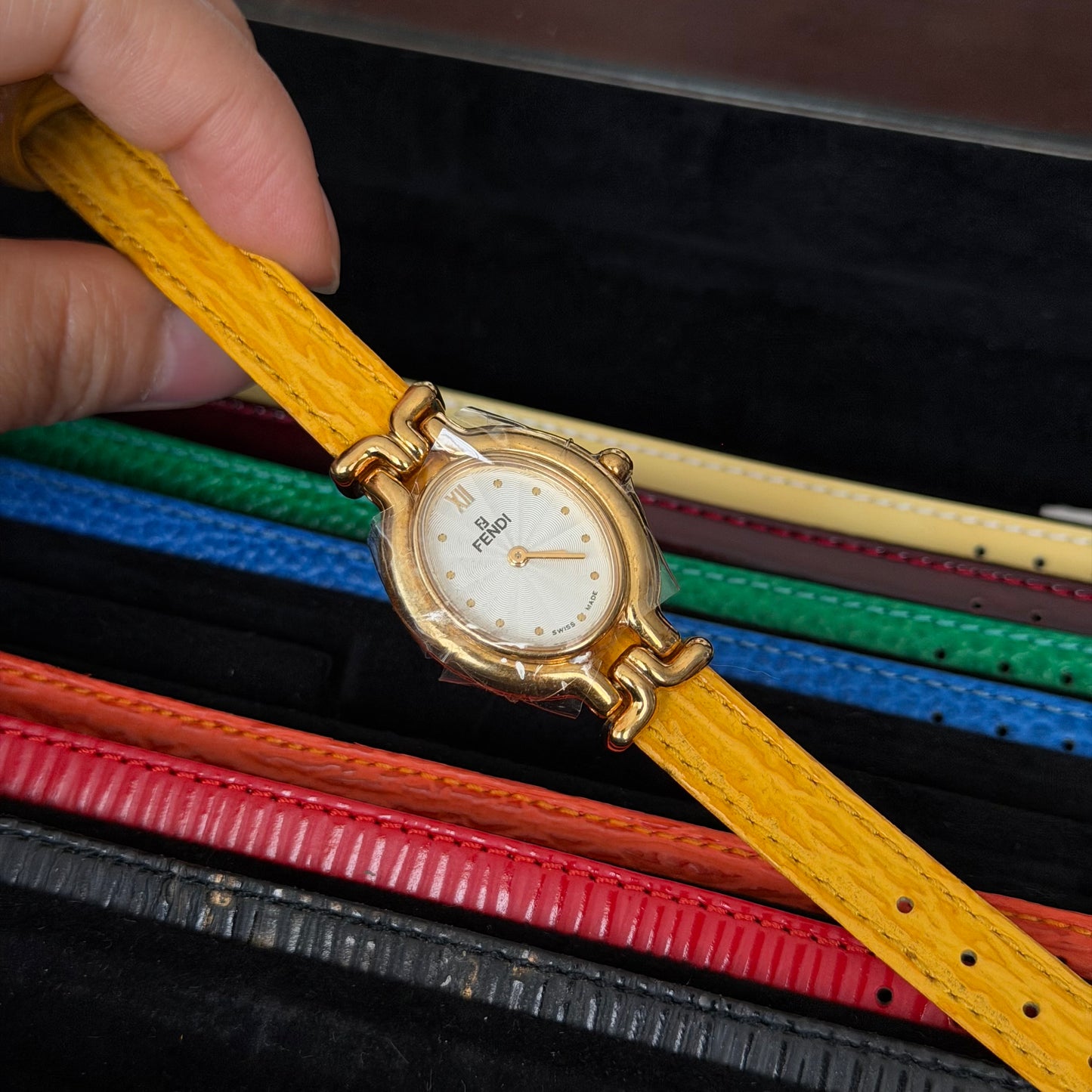 Fendi Mother Of Pearl 18k GP Watch w/ 8 Interchangeable Leather Straps