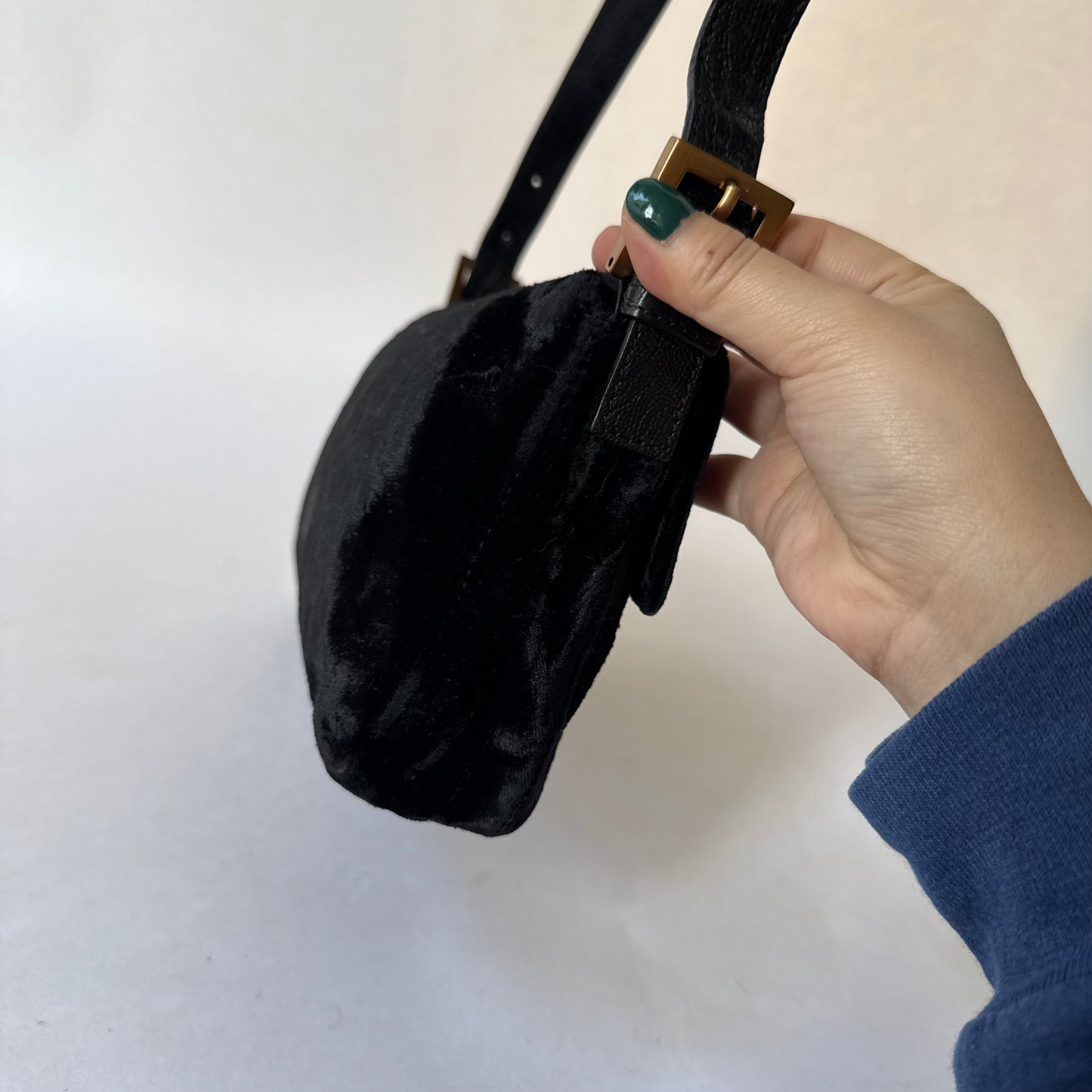 RARE Fendi Black Floral Embossed Velour & Crocodile GHW Baguette