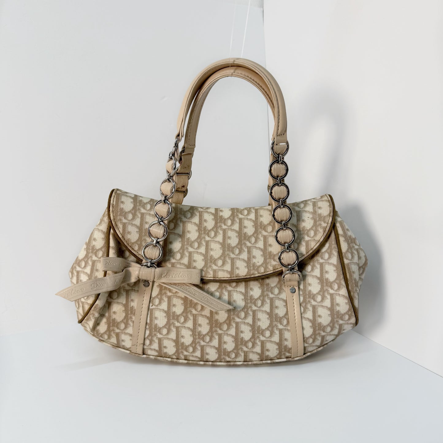 Christian Dior Cream Trotter Romantique Bow Shoulder Bag