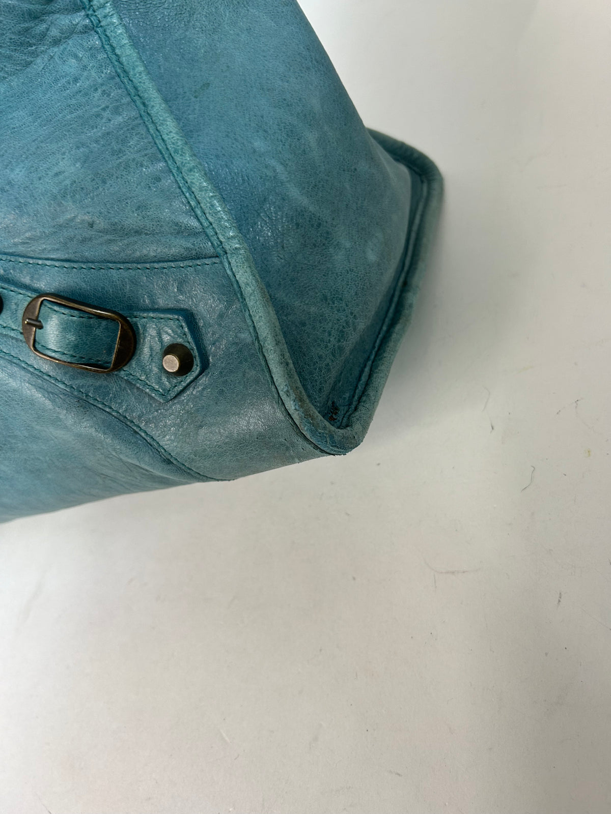Balenciaga Teal Leather "Work" City Bag Brass HW