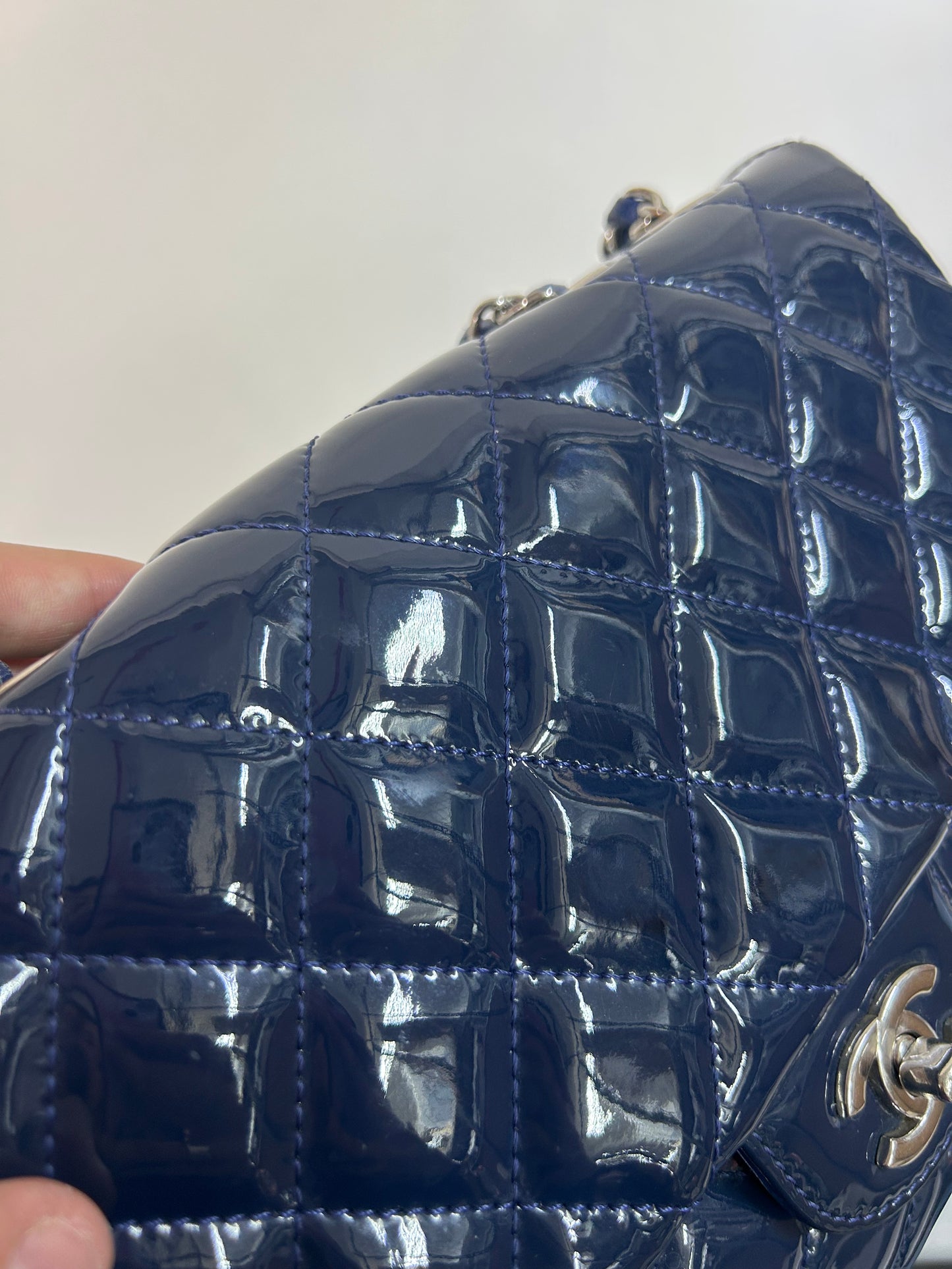 Chanel Blue Patent & Lambskin Leather Interwoven Chain Flap Shoulder Bag