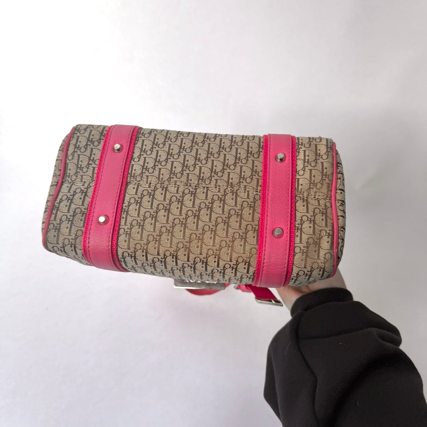 Christian Dior Brown & Pink Canvas & Leather Boston Bag