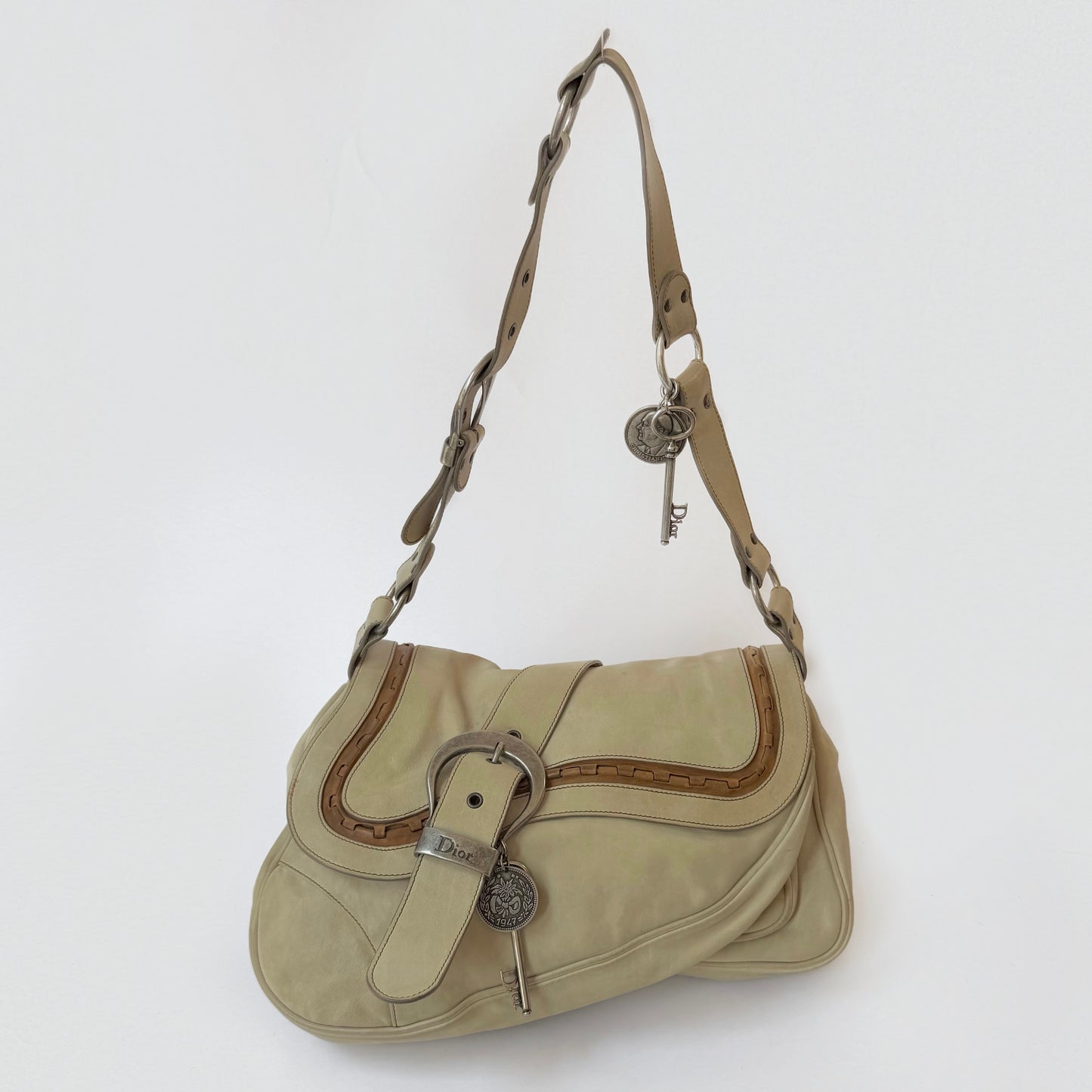 Christian Dior White Gaucho Double Saddle Shoulder Bag