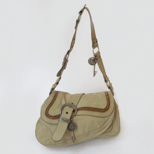 Christian Dior White Gaucho Double Saddle Shoulder Bag