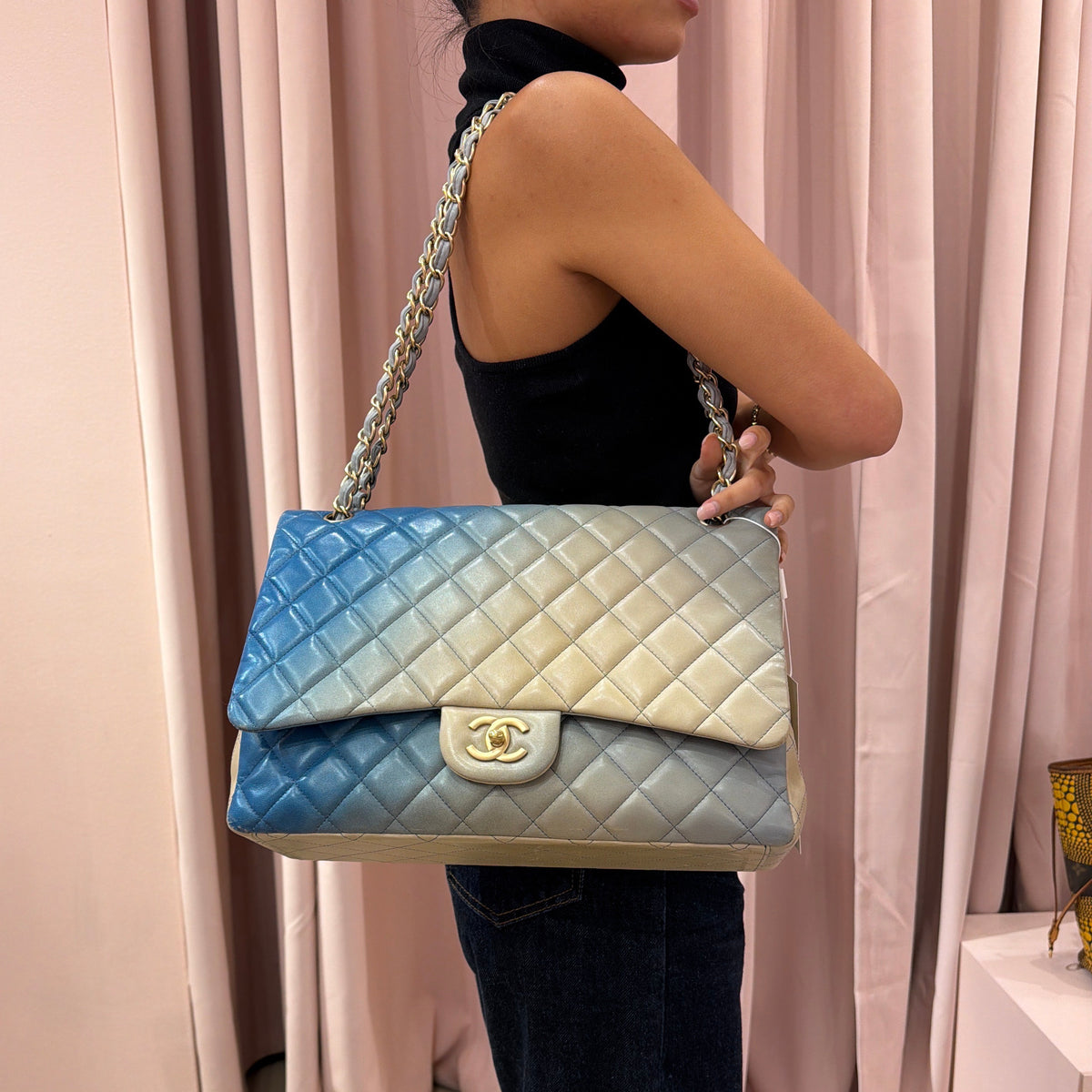 Chanel Blue Ombre Lambskin Leather Quilted Maxi Flap