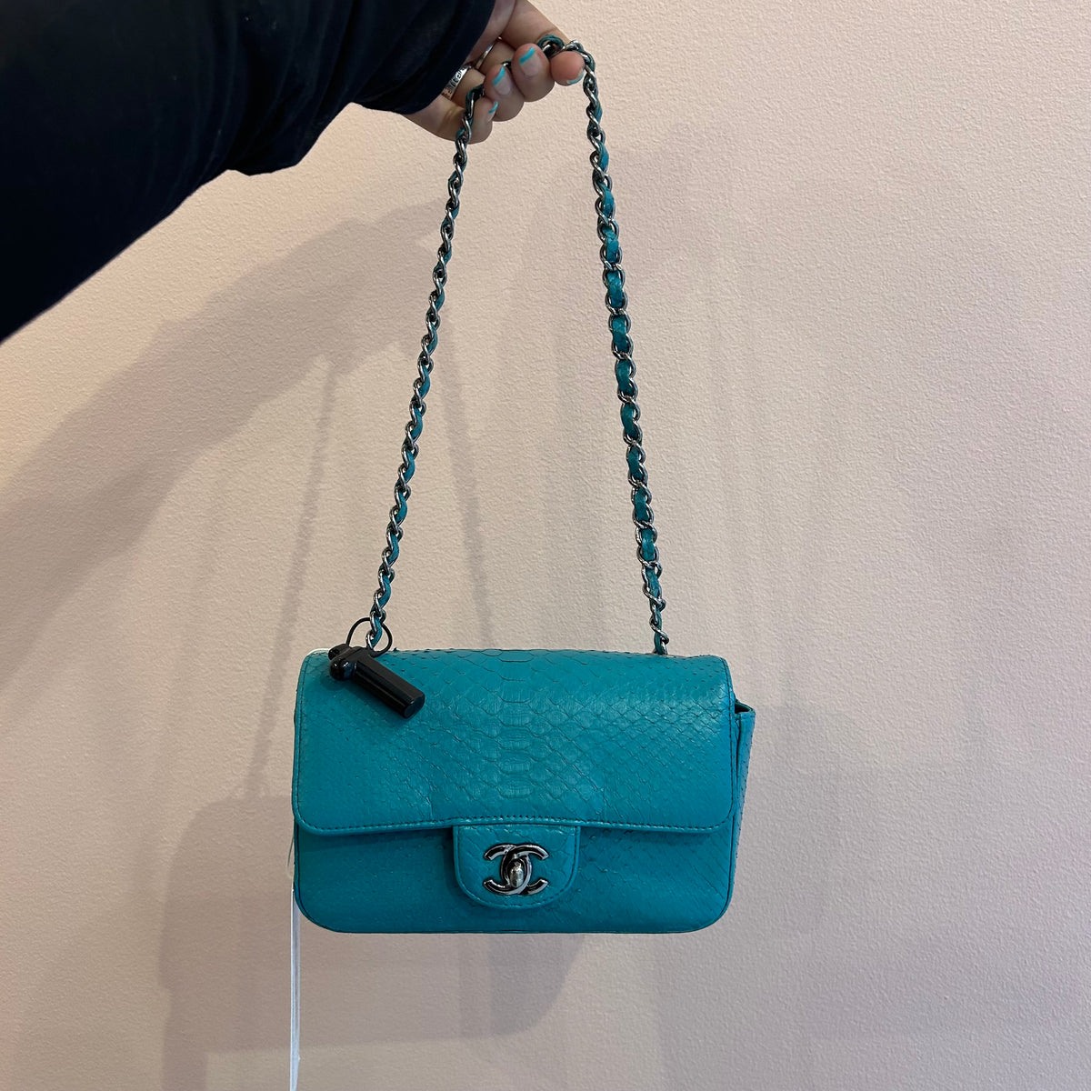 Chanel Turquoise Python Leather Mini Flap Bag