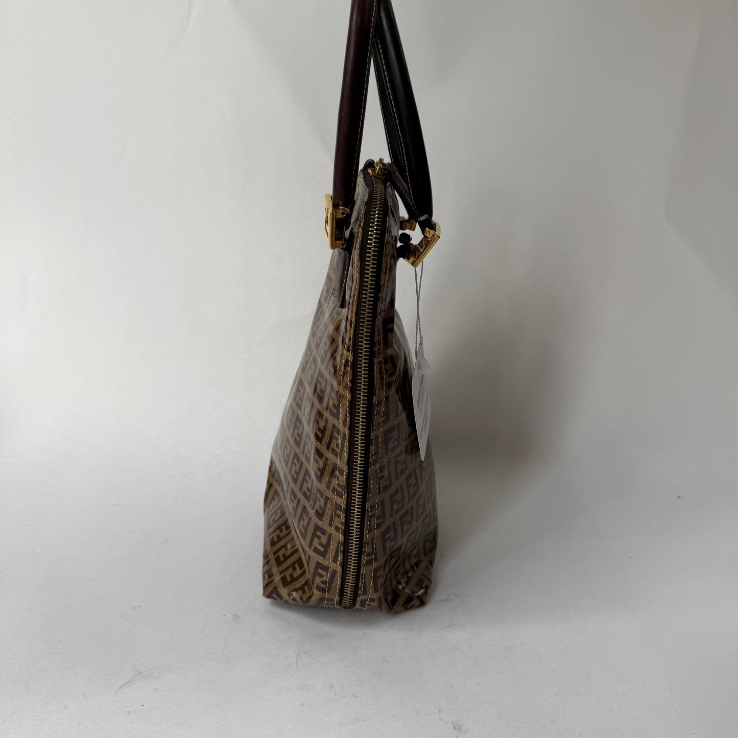 Fendi Brown Zucchino Patent Leather Vertical Bowler Bag
