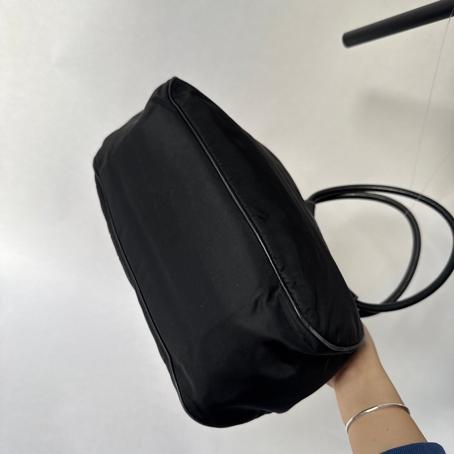 Prada Black Nylon & Leather Top Handle Shoulder Bag