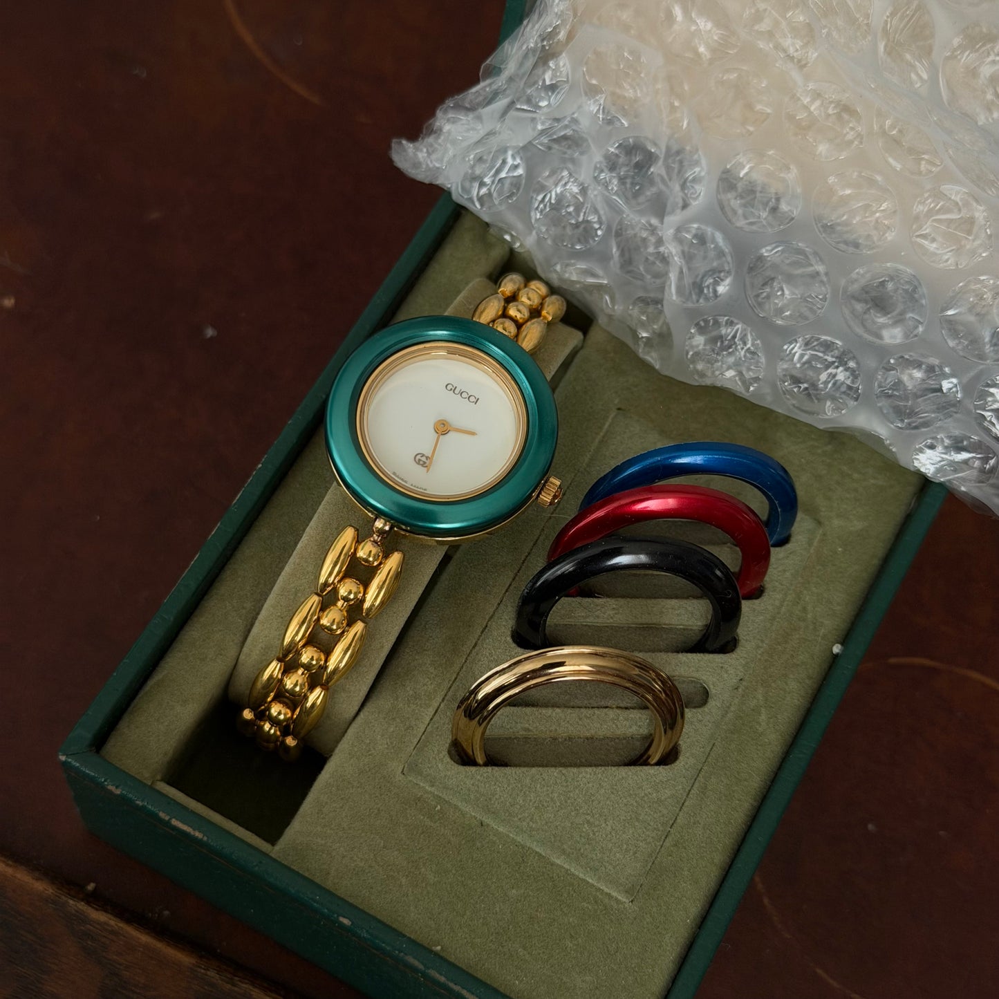Gucci Gold Rice Link White Dial Bezel Watch w/ 5 Bezels
