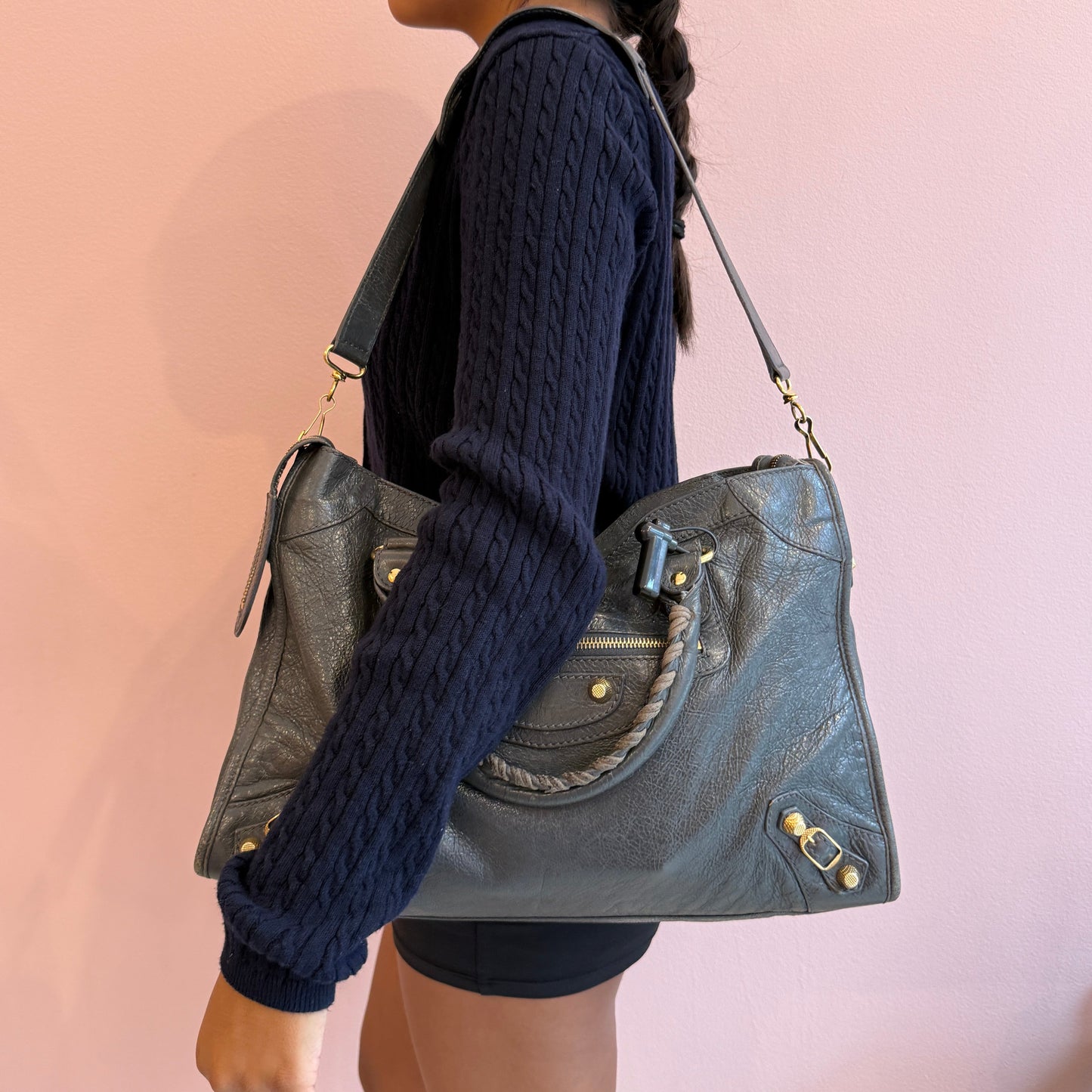 Balenciaga Gray City Bag w/ Gold Hardware