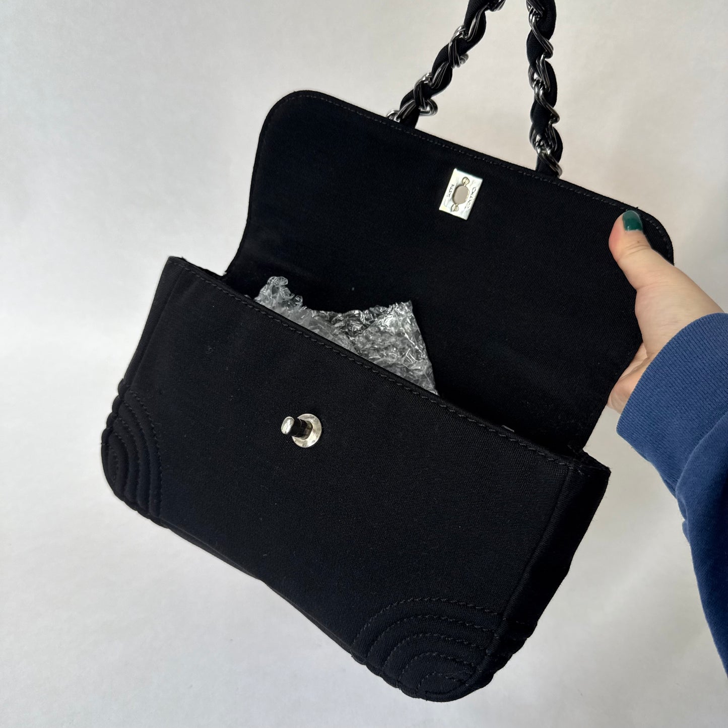 Chanel Black Jersey Chain Shoulder Flap