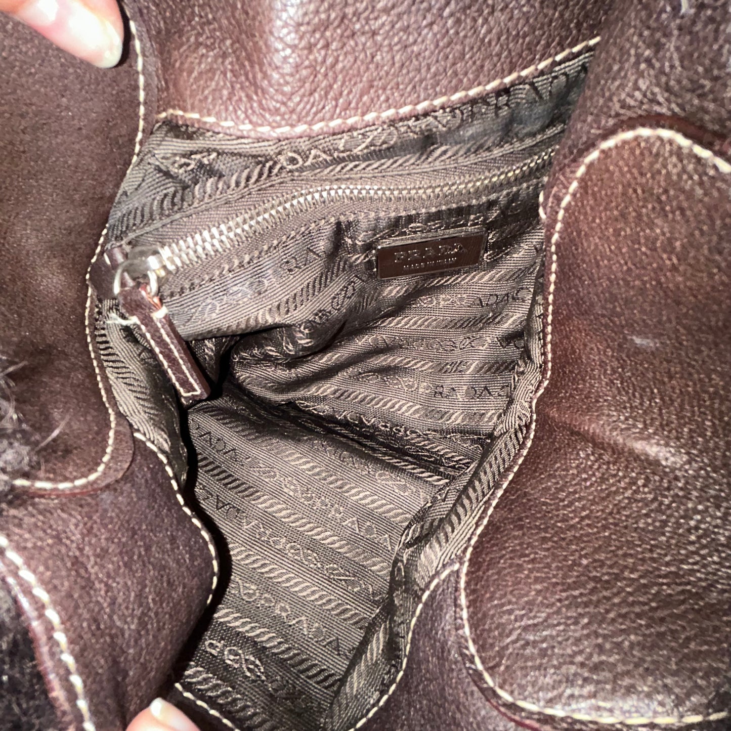 Prada Brown Shearling & Leather Hobo Bag