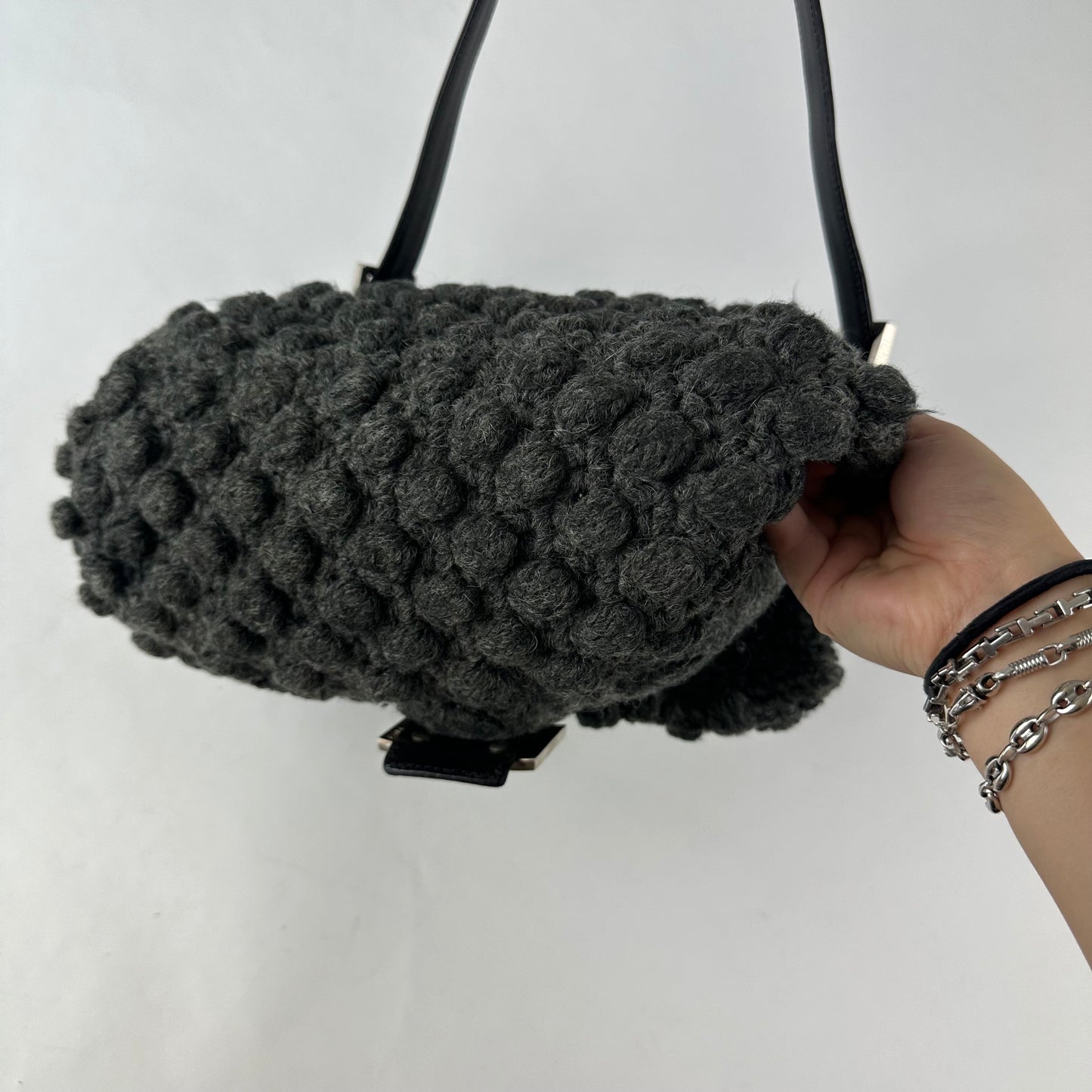 Fendi Gray Wool Textured Mama Baguette
