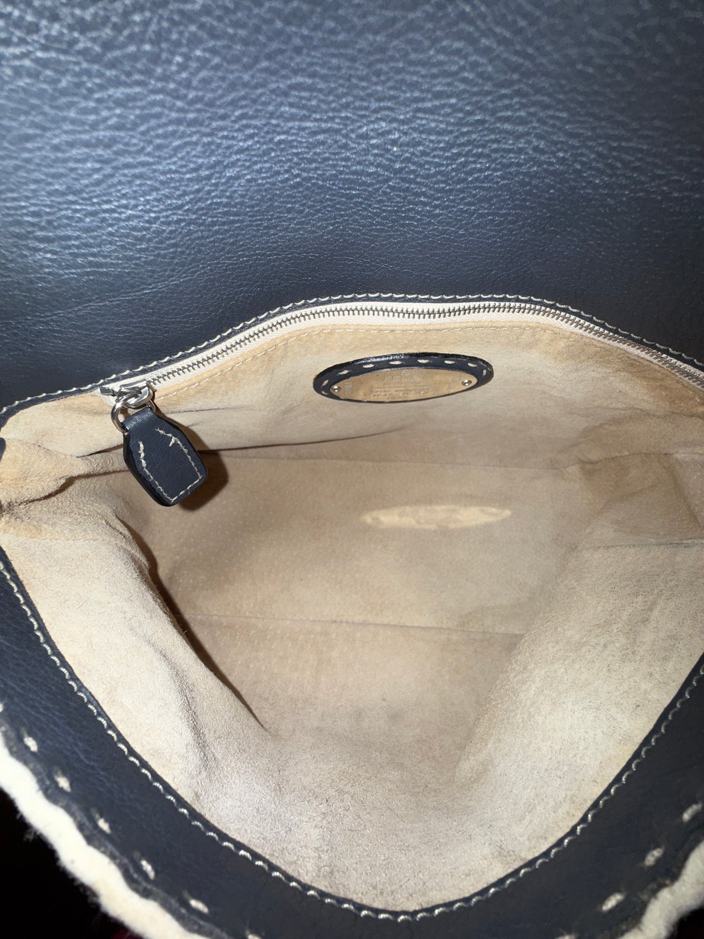 Fendi Ivory & Gray Wool & Leather Stitch Mamma Baguette