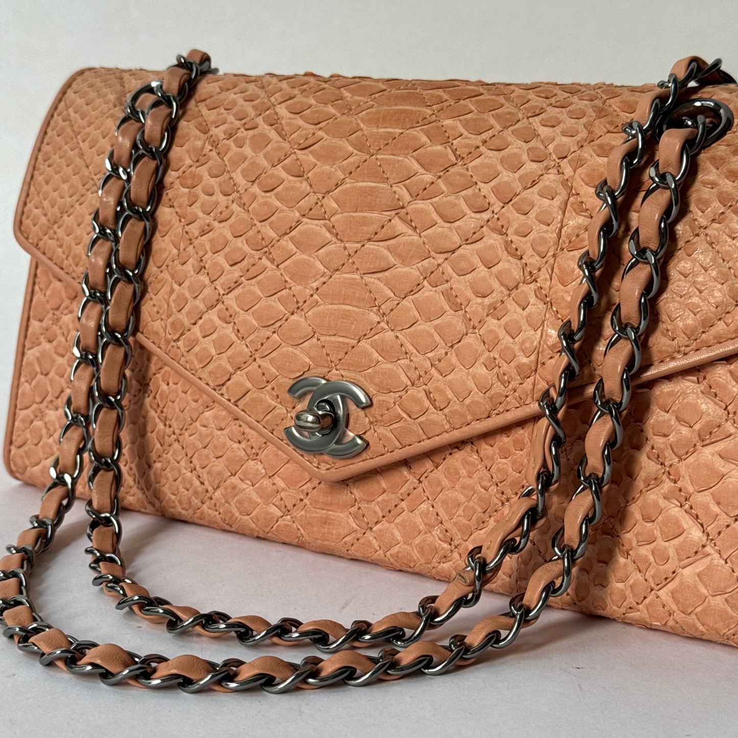 Chanel Python Peach Envelope Flap Chain Strap Shoulder Bag
