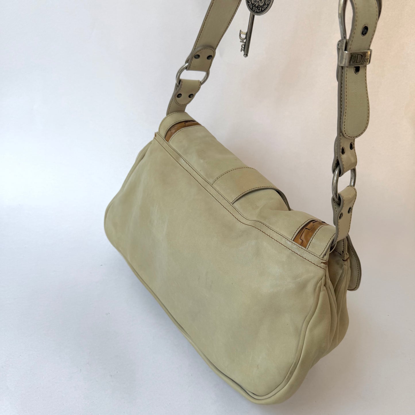 Christian Dior White Gaucho Double Saddle Shoulder Bag