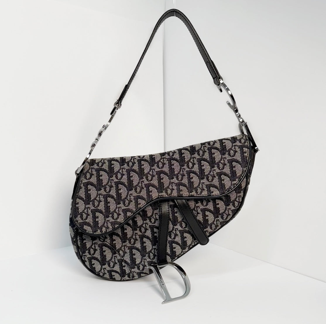 Christian Dior Black Trotter Monogram Saddle Bag