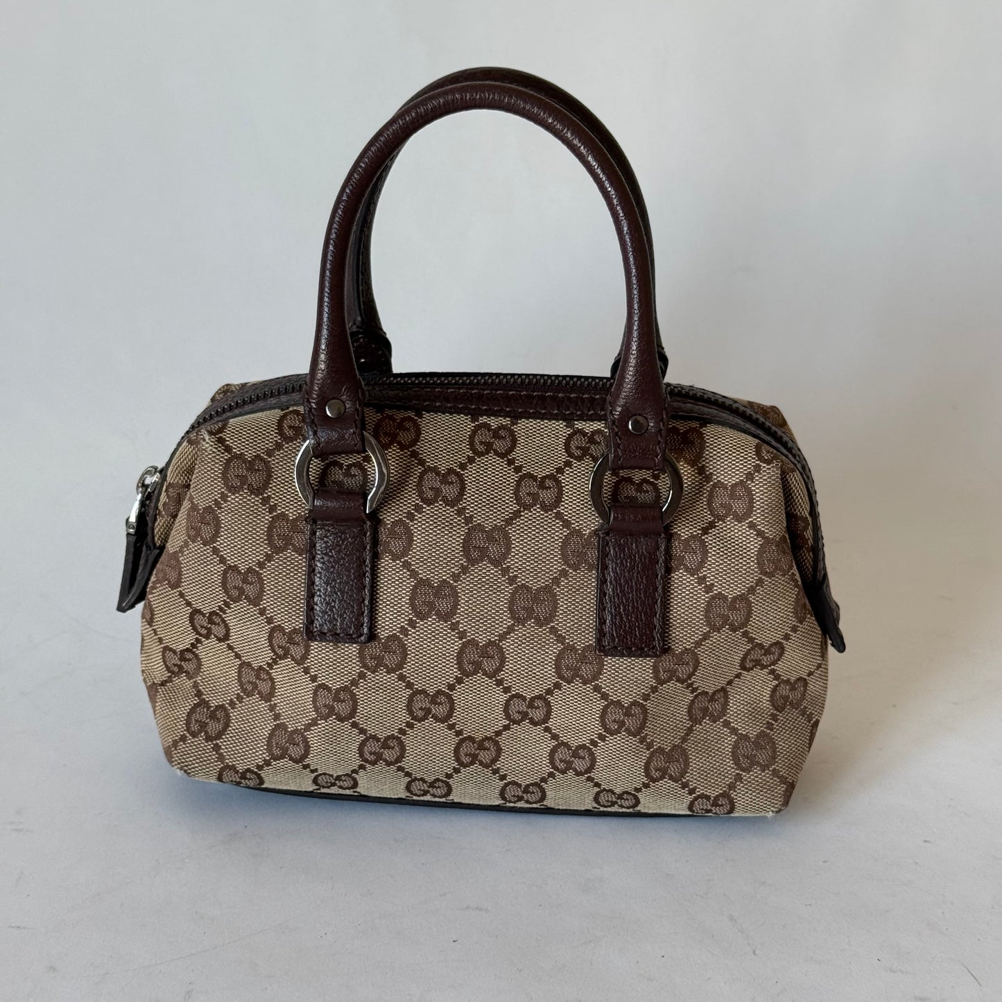 Gucci Brown Canvas Monogram Mini Boston Bag