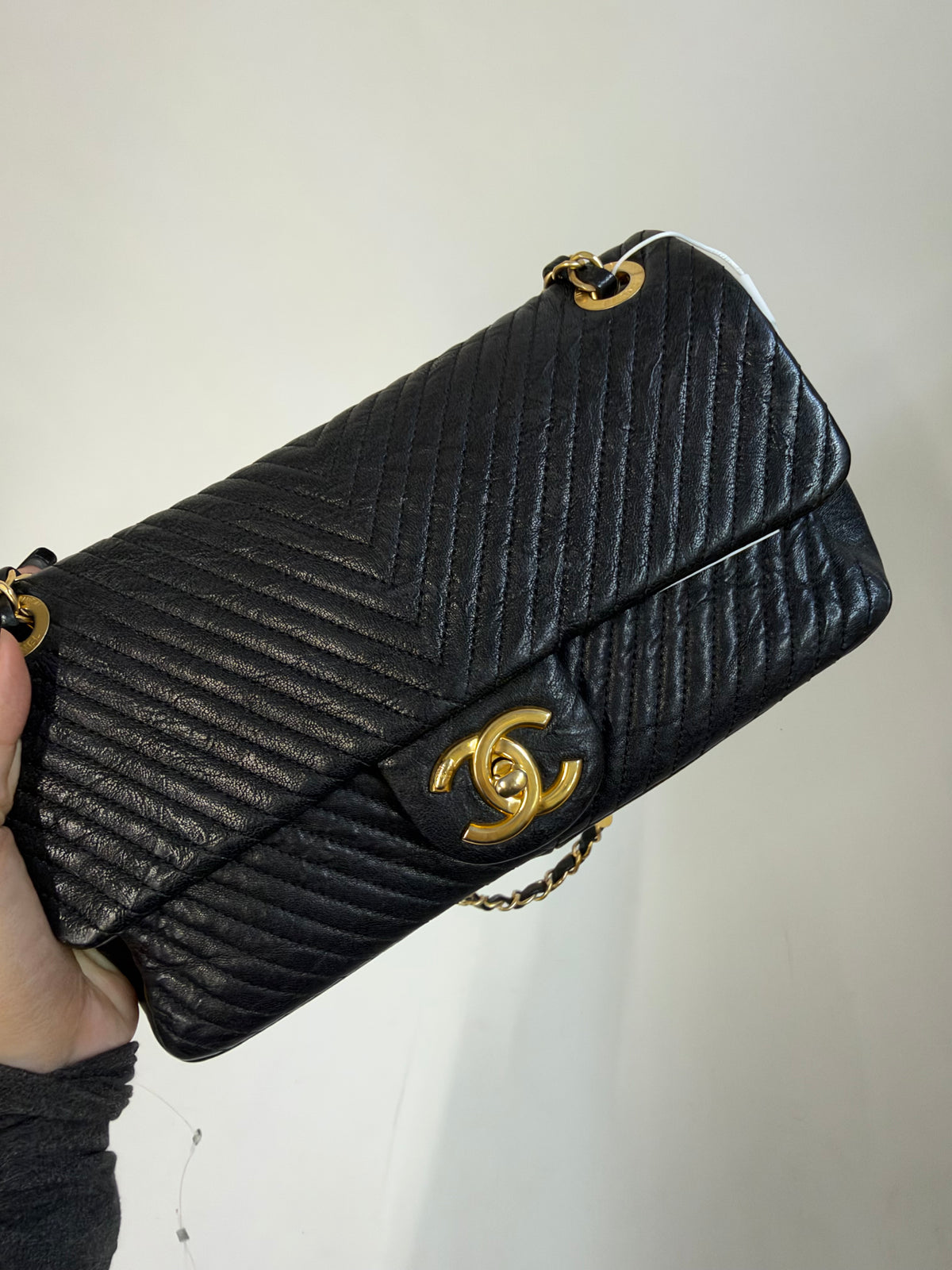Chanel Black Lambskin Leather Chevron Flap GHW