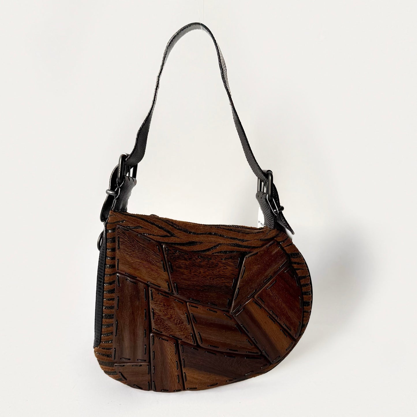 RARE Fendi Brown Multicolored Wood Paneled Oyster Bag