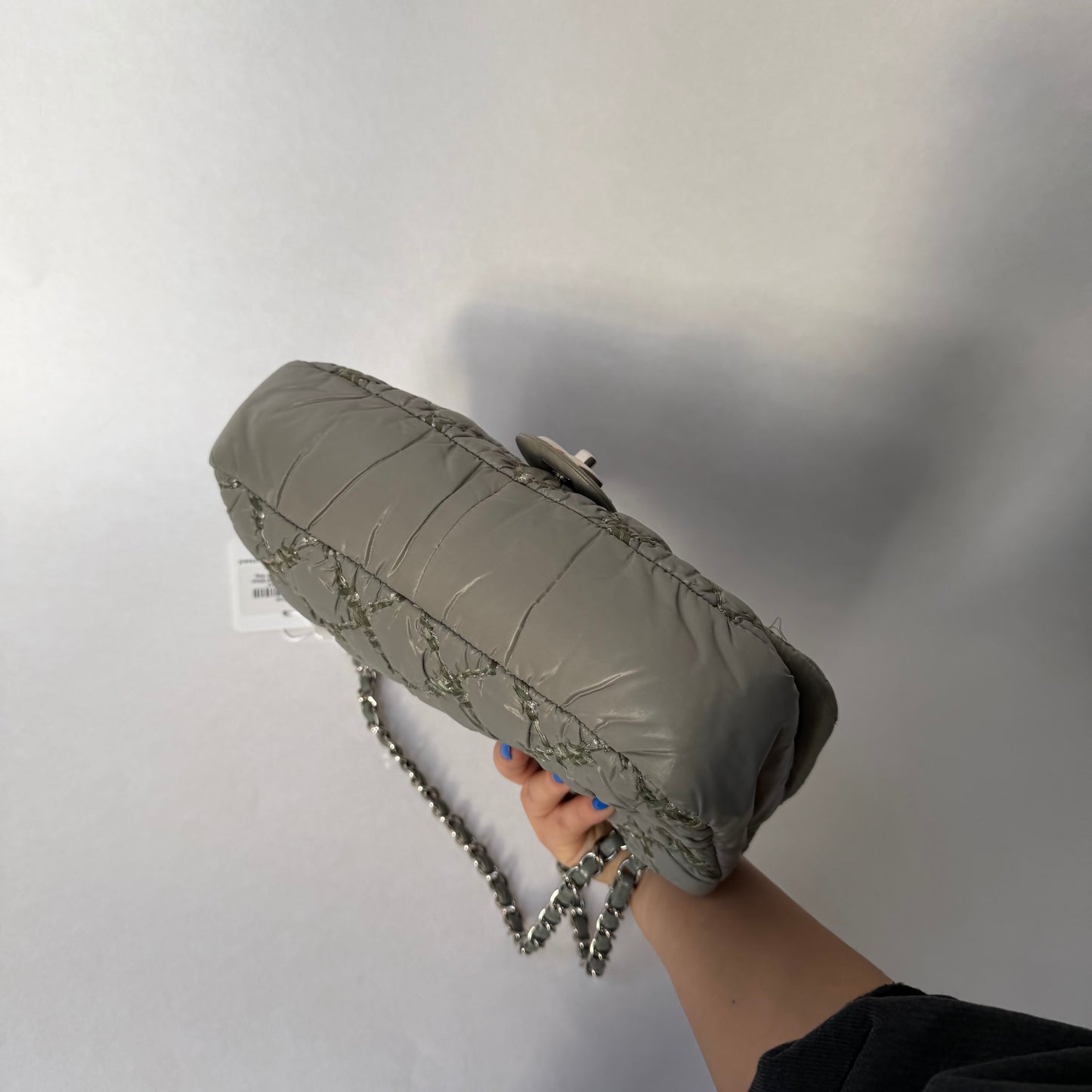 Chanel Gray Nylon Wild Stitch Quilted Flap Shoulder Bag