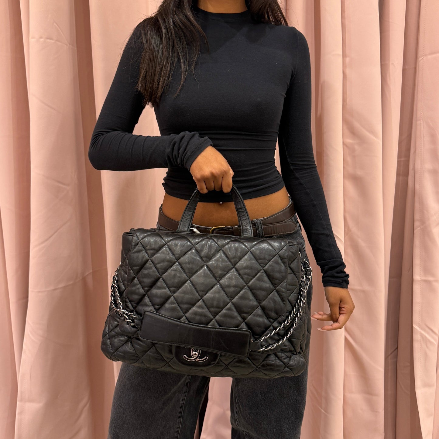 Chanel Black Soft Lambskin Puffy Double Sided 2-Way Bag