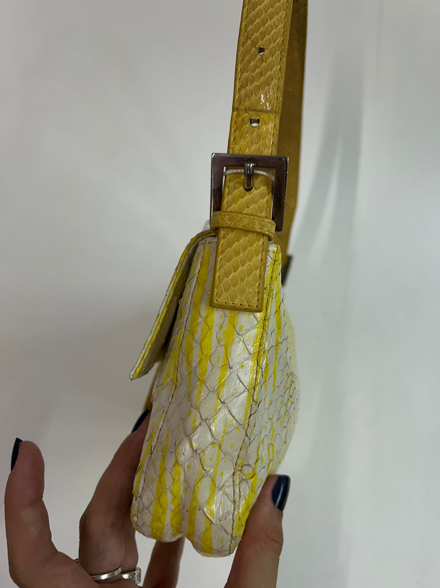 Fendi Yellow & White Python Baguette Shoulder Bag