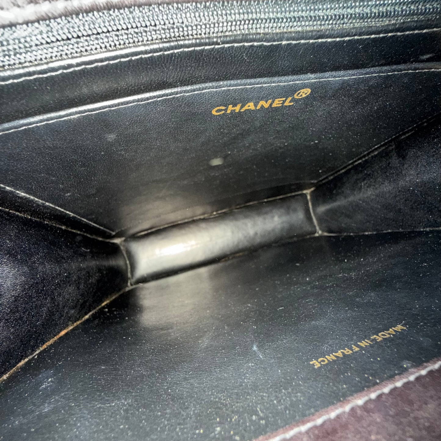 Chanel Black Patent Leather Quilted Top Handle Chain Tote