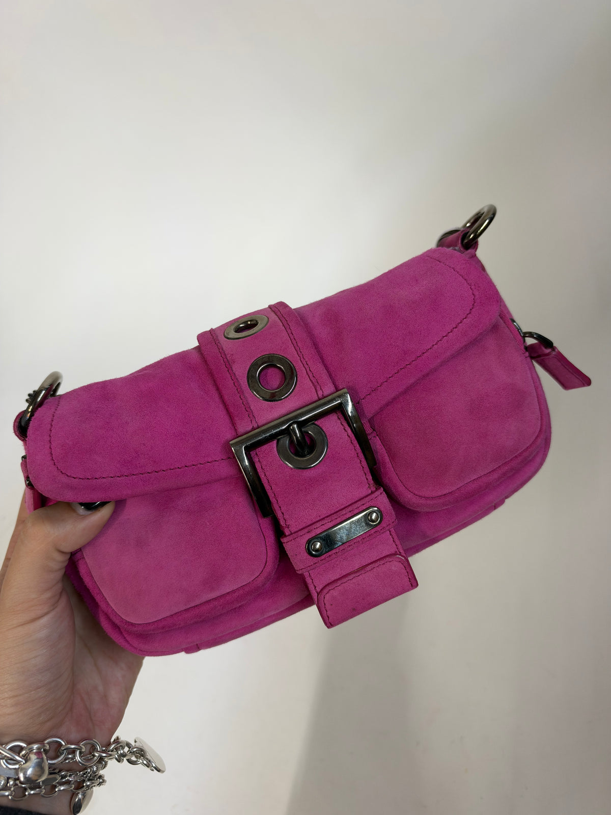 Prada Pink Suede Chain Shoulder Bag