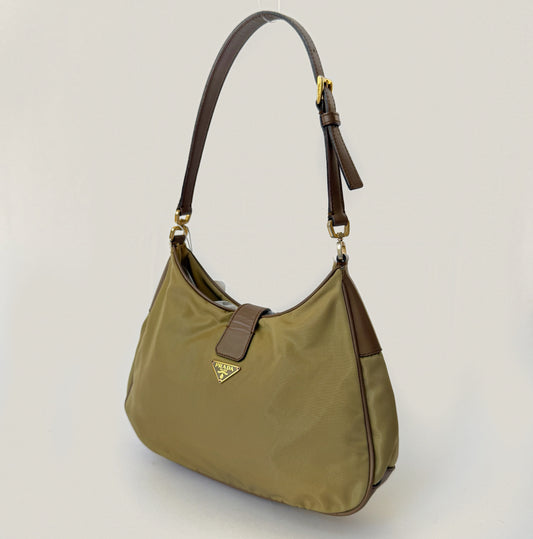 Prada Beige Reversible Nylon Shoulder Bag