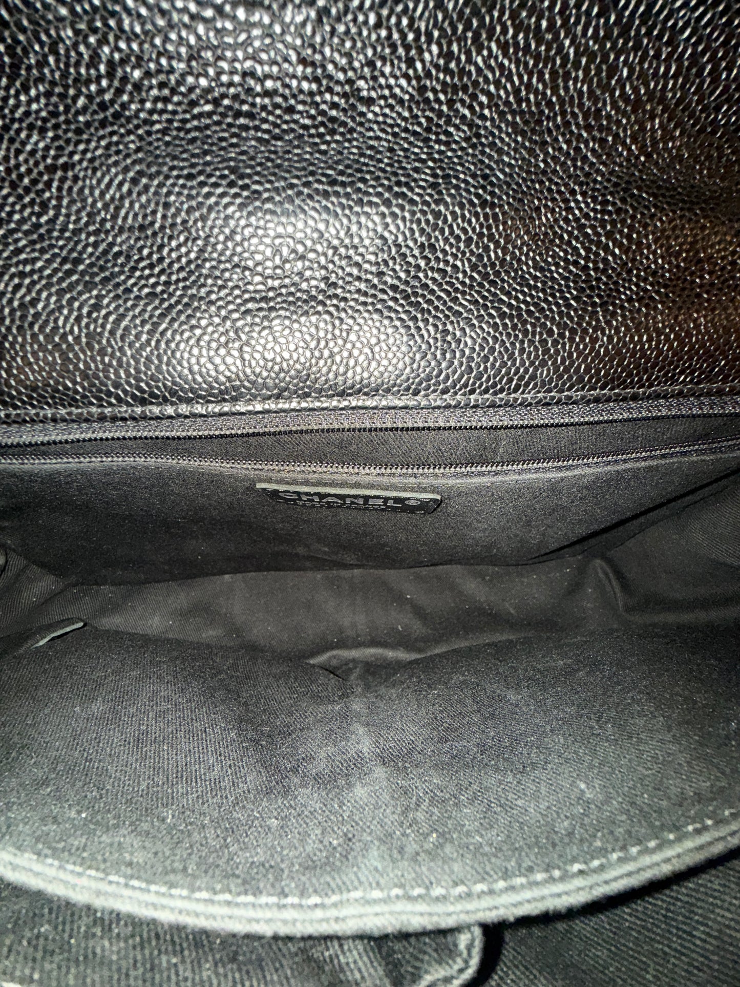 Chanel Black Caviar Leather Split Pocket Flap
