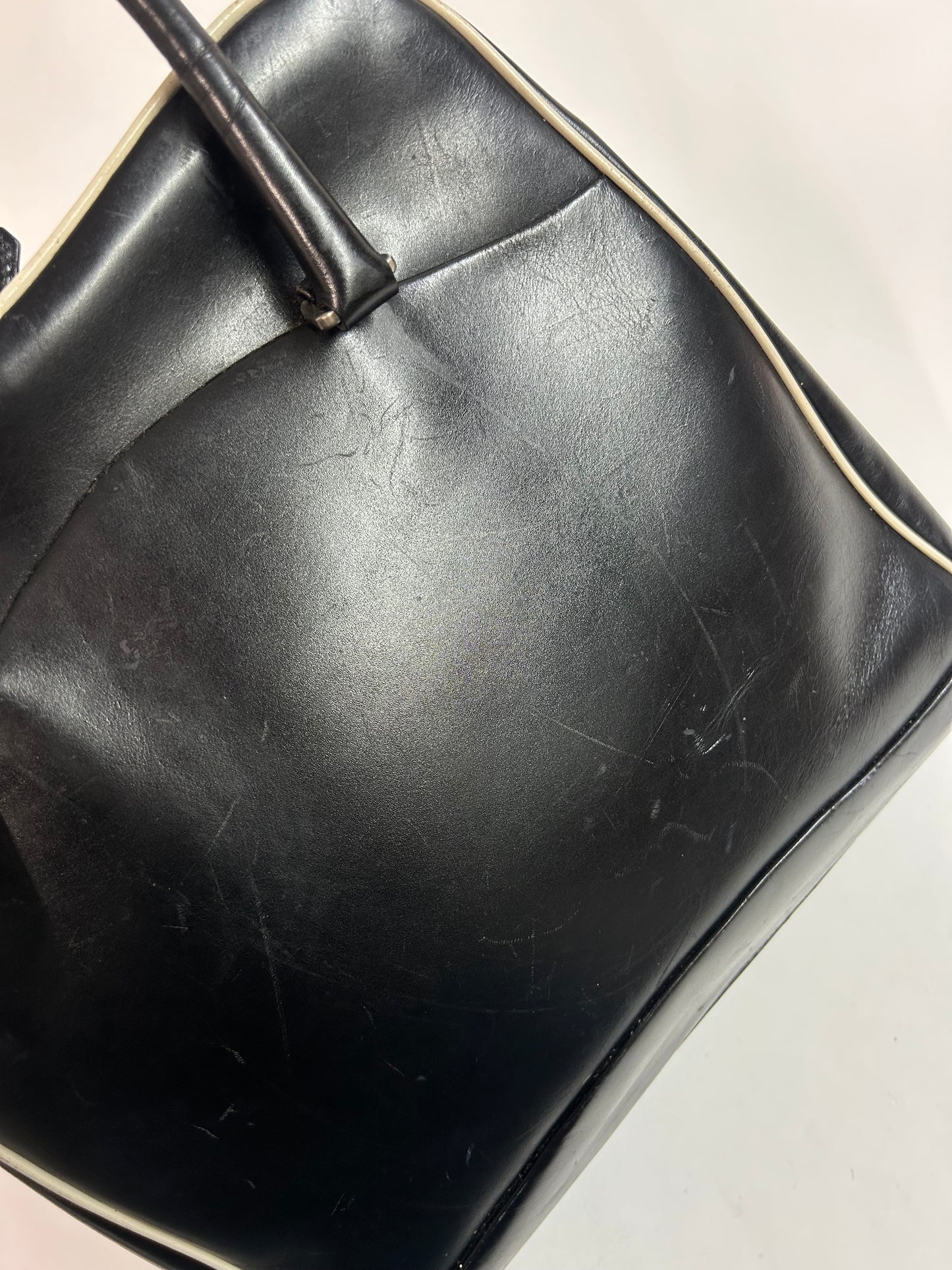 Prada Black & White Leather Top Handle Tote Bag