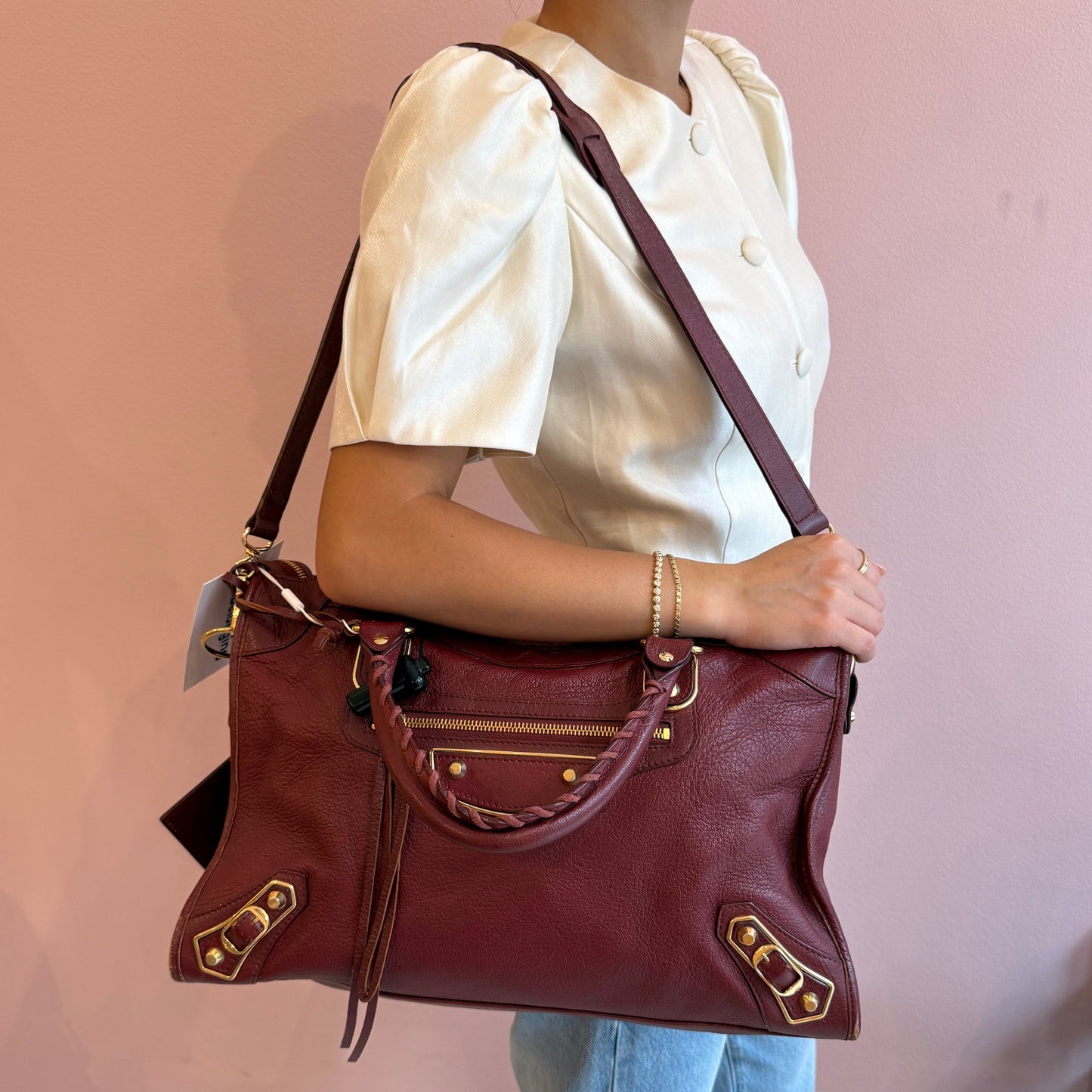 Balenciaga Burgundy Leather City Bag GHW
