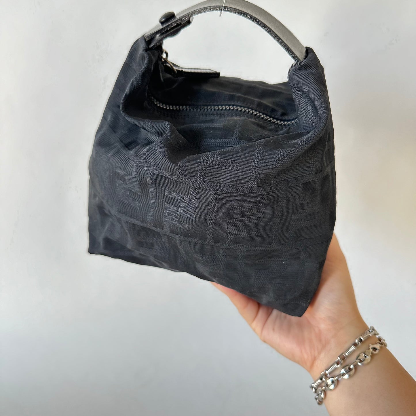 Fendi Black Nylon Zucca Mini Top Handle Bag