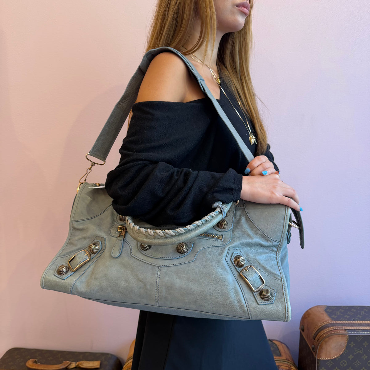 Balenciaga Light Blue Leather "Part-Time" w/ Giant GHW