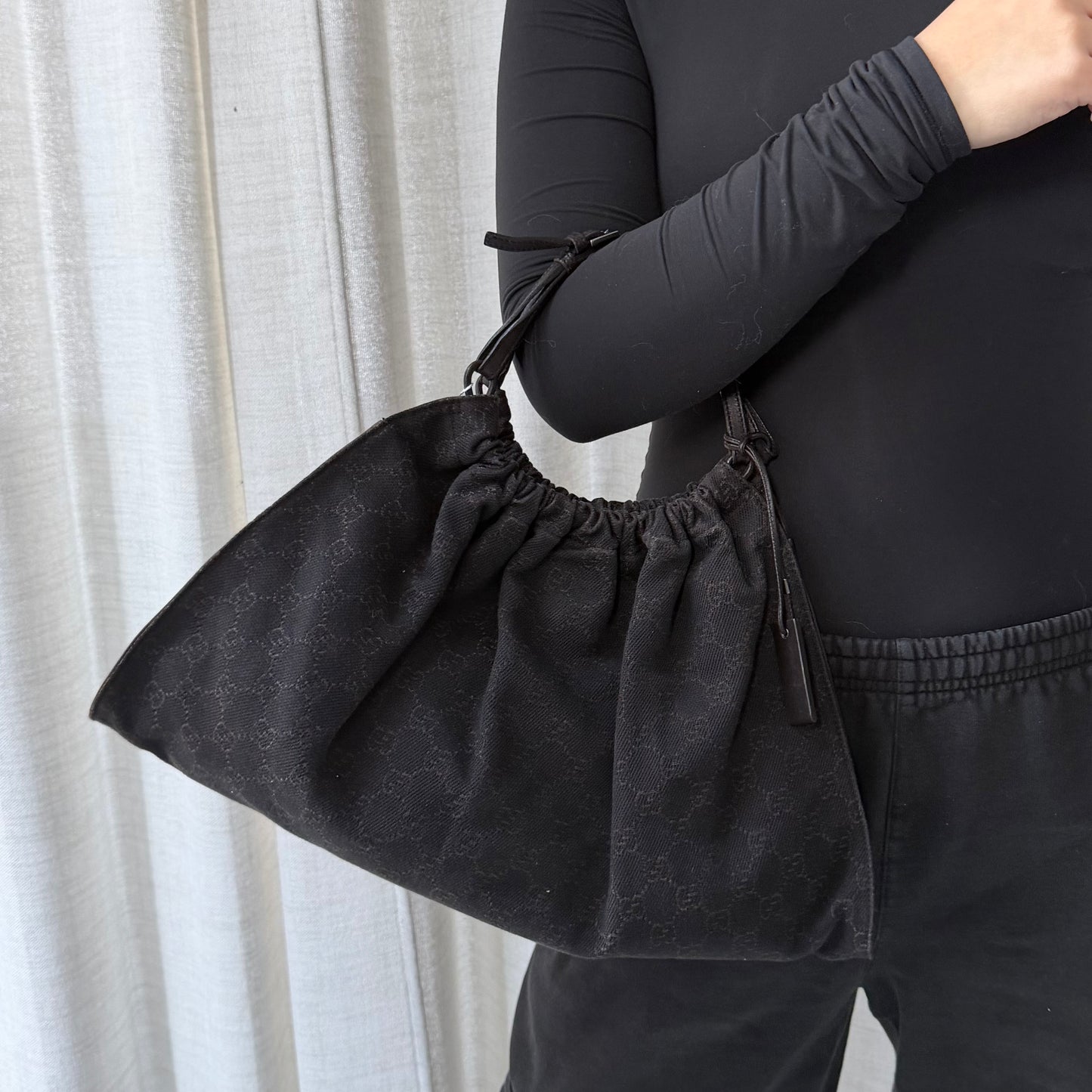 Gucci Brown Canvas Monogram Scrunch Hobo