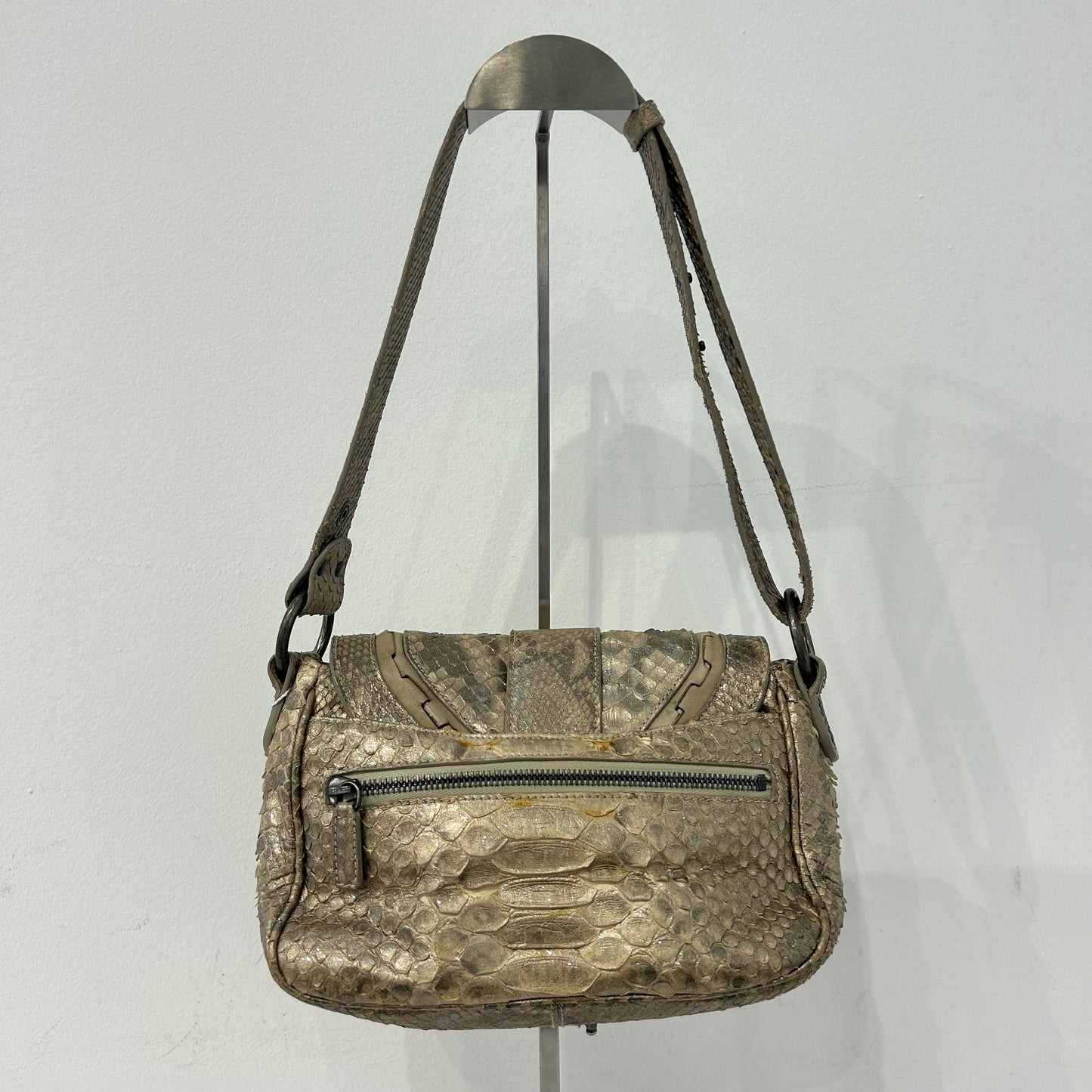 RARE Christian Dior Beige Shimmer Python Leather Mini Gaucho Saddle Bag