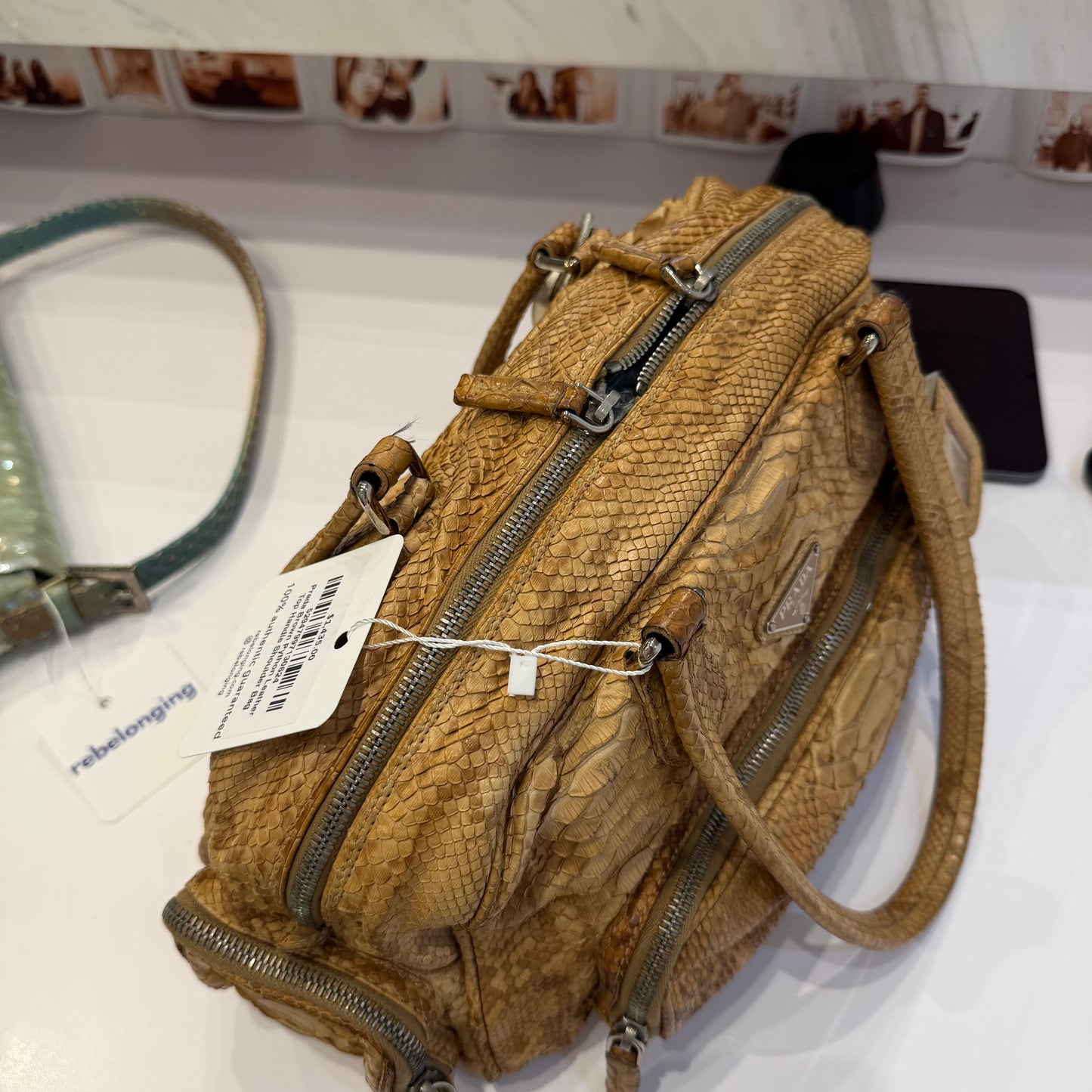 Prada Brown Python Leather Top Handle Shoulder Bag
