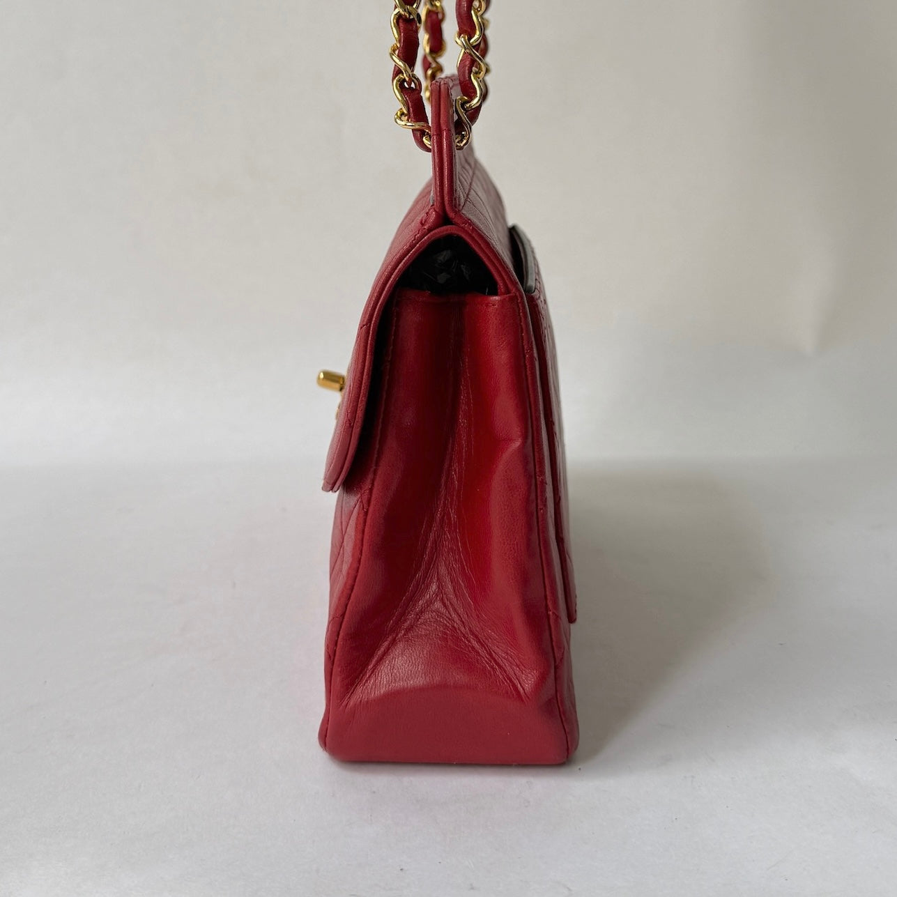 Chanel Red Lambskin Quilted Front Flap Chain Shoulder Bag