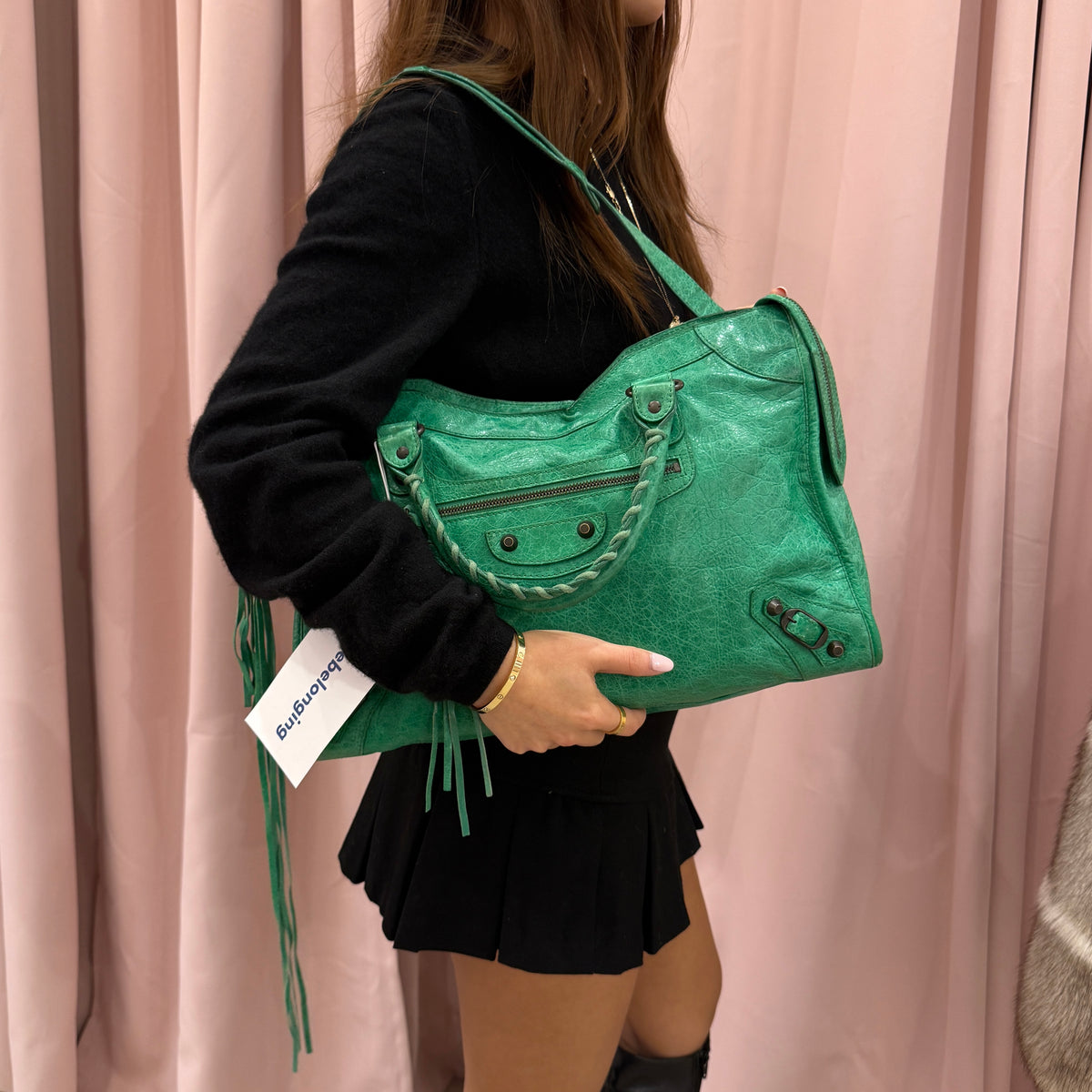 Balenciaga Green Leather City Bag Brass HW